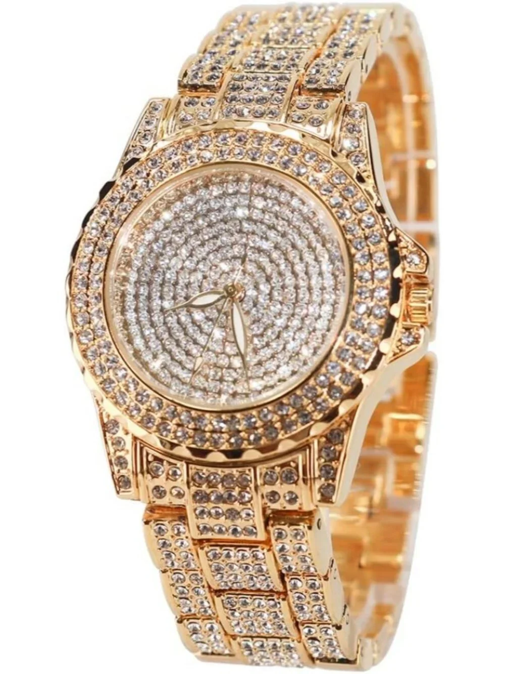 Women's Gold Crystal Rhinestone Diamond Round Dial Luxury Quartz Wrist Watch